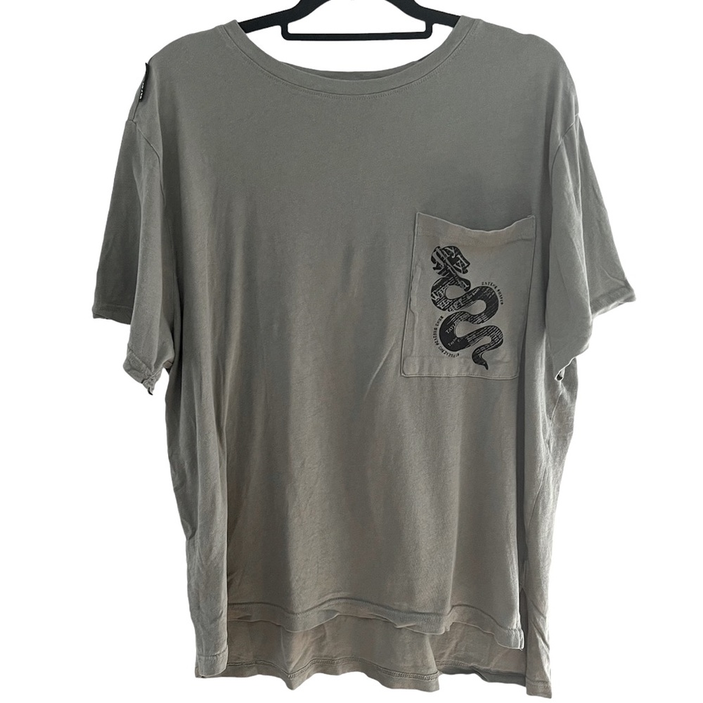 Taylor Swift Olive Green Short Sleeve Pocket Tee with Snake Print